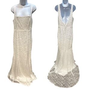 Lulus Eternal Happiness White Lace Square Neck Mermaid Maxi Dress Large New